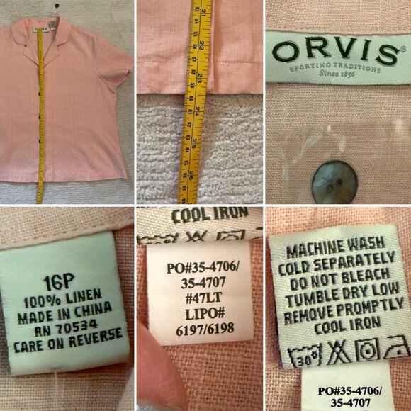 Y2K Orvis Pink Linen Short Sleeve Blouse Size 16P Button Front Shirt Retro - Picture 6 of 9